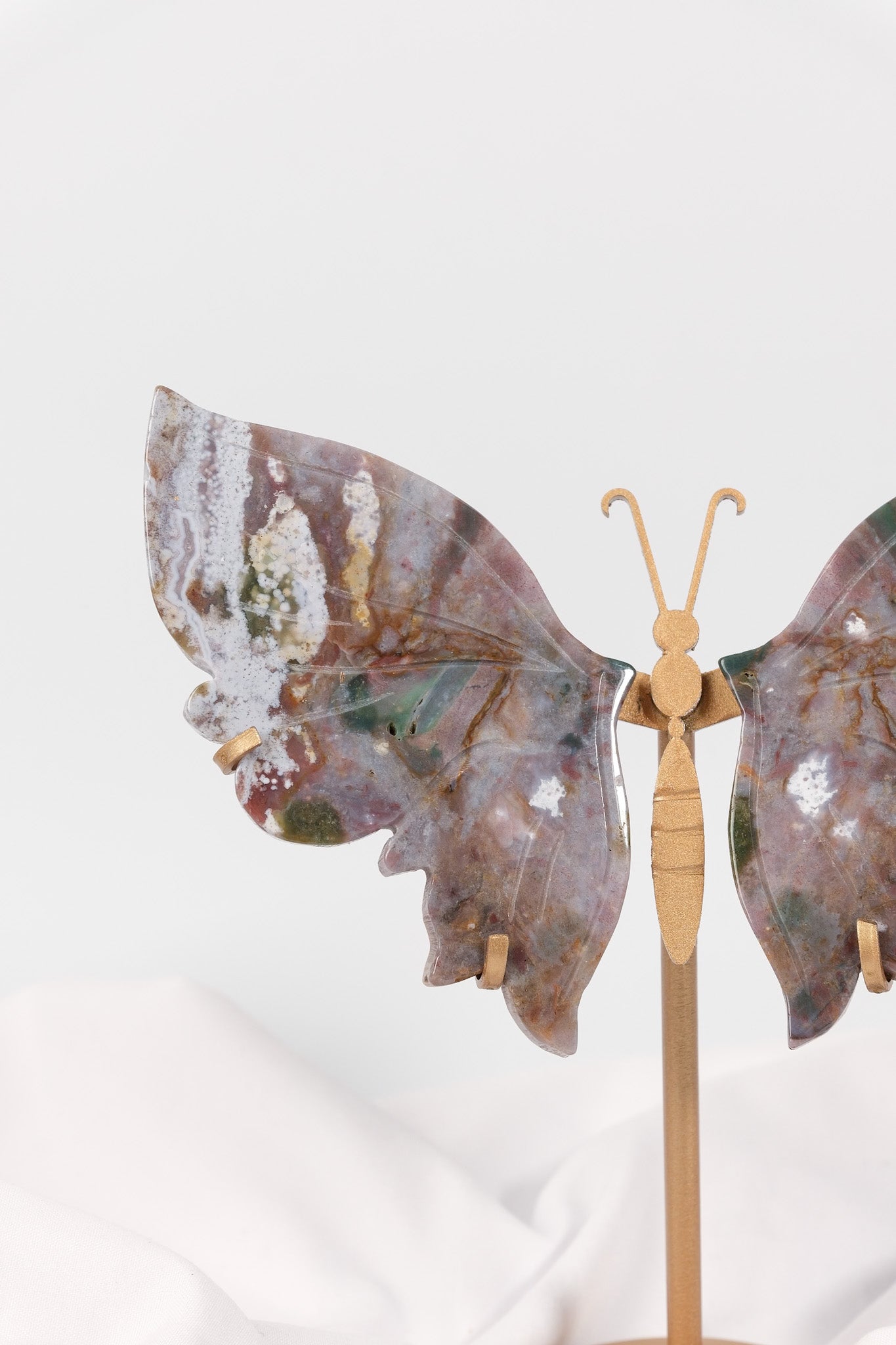 Sea Jasper Butterfly Wings on Gold Stand