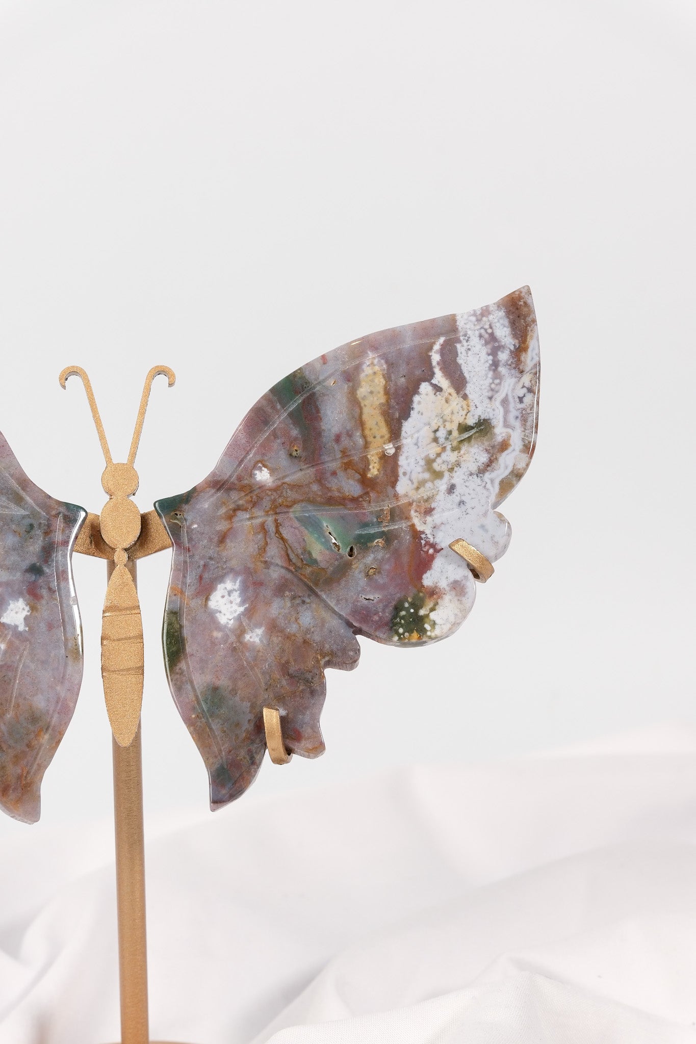 Sea Jasper Butterfly Wings on Gold Stand