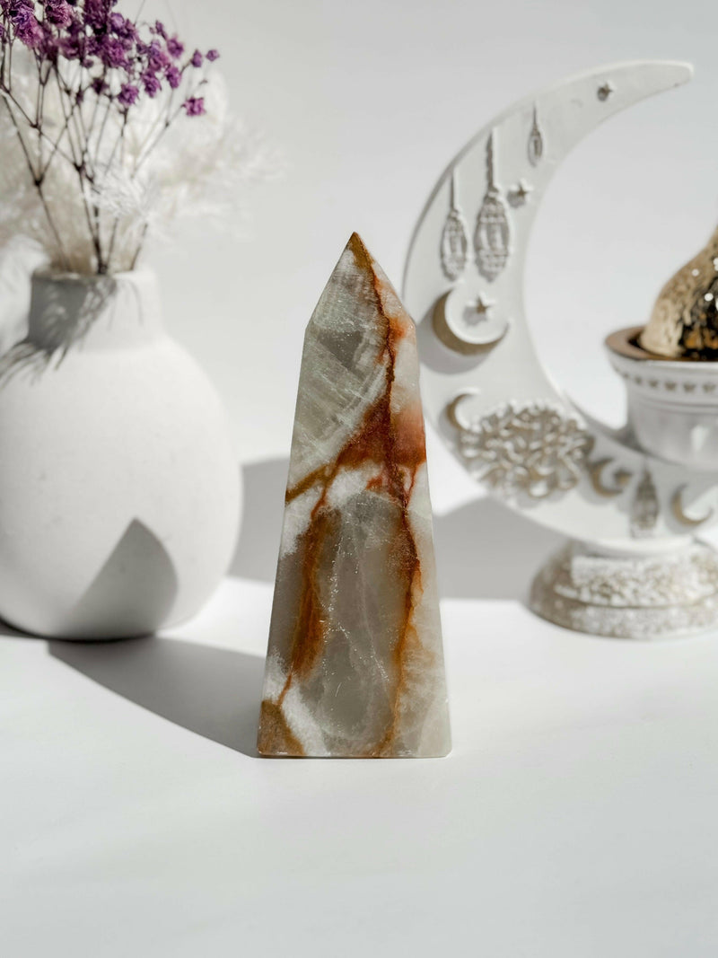 Banded Green Calcite Tower - Premium healing crystal from Stones of Virtue Australia.