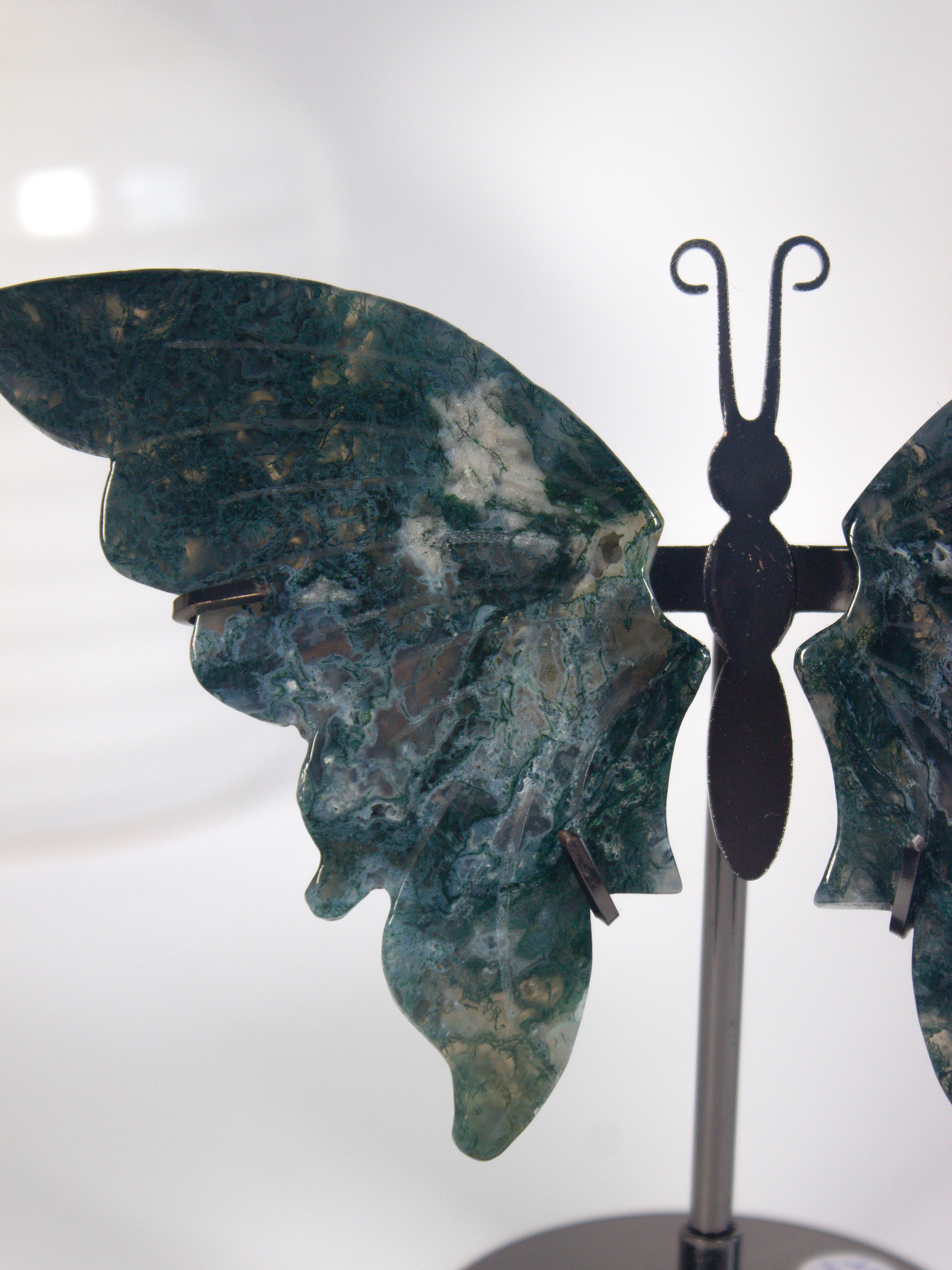 Moss Agate Butterfly on Stand