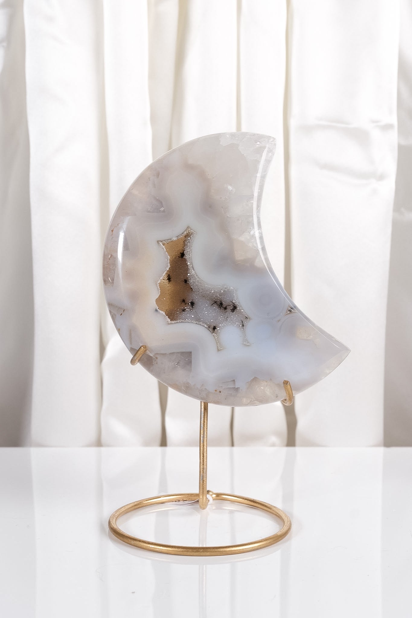 Druzy Agate Moon on Stand