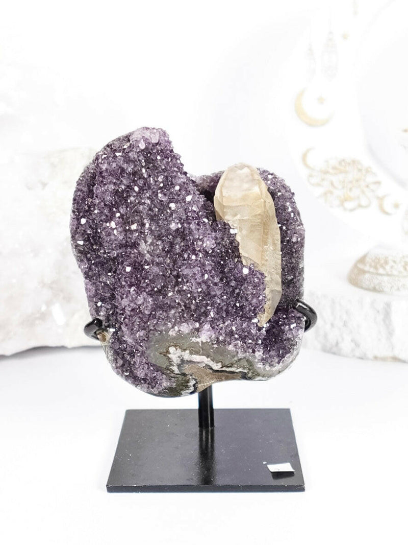 Amethyst with Calcite on Stand - Premium healing crystal from Stones of Virtue Australia.