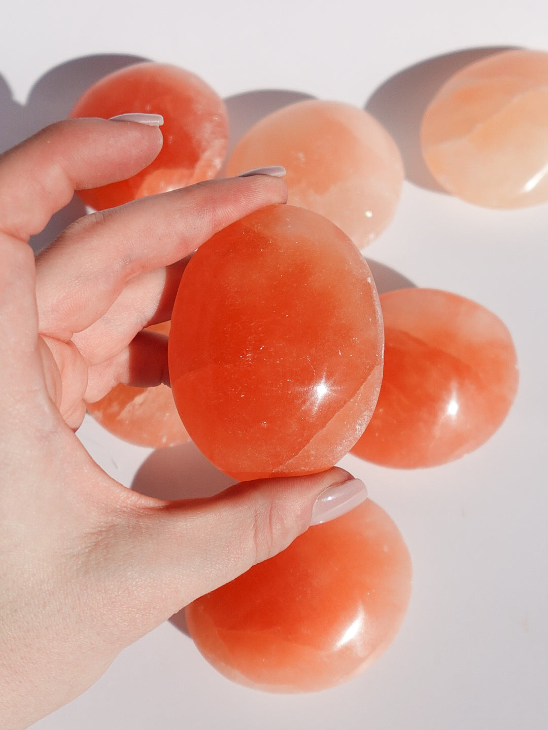 Peach Selenite Palmstone