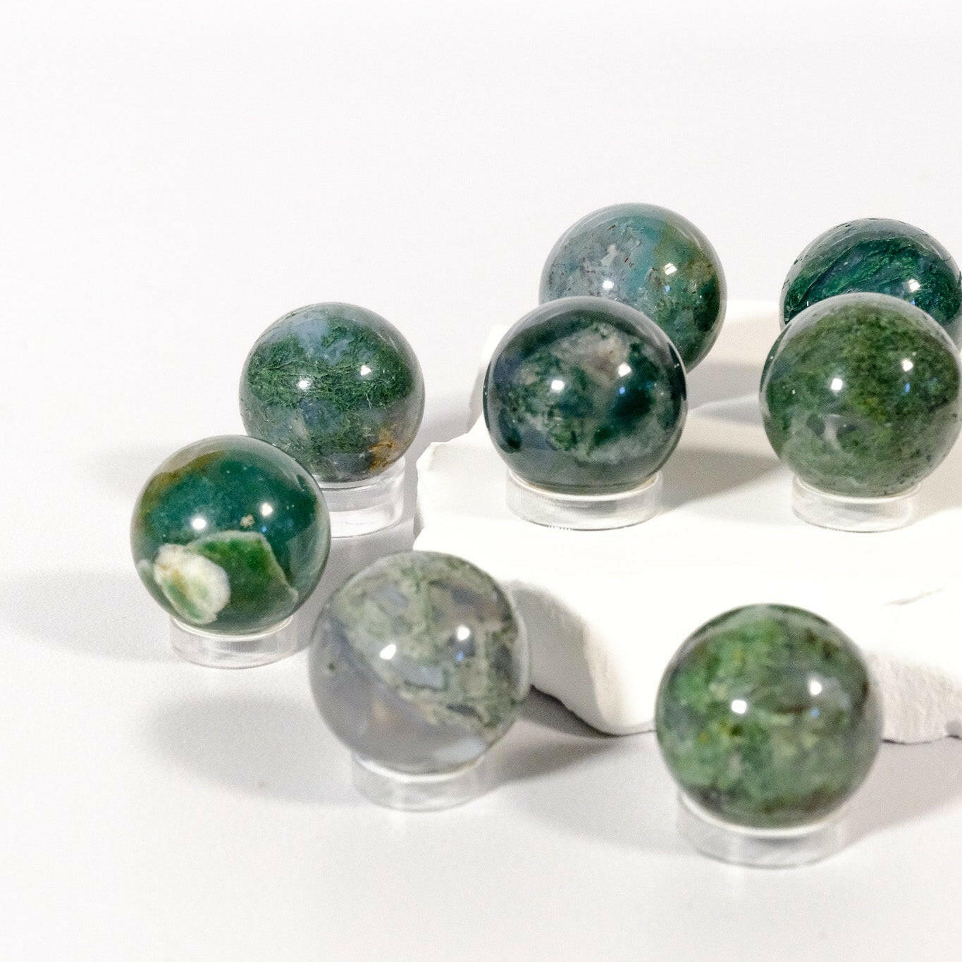 Moss Agate Mini Sphere Healing Crystal.