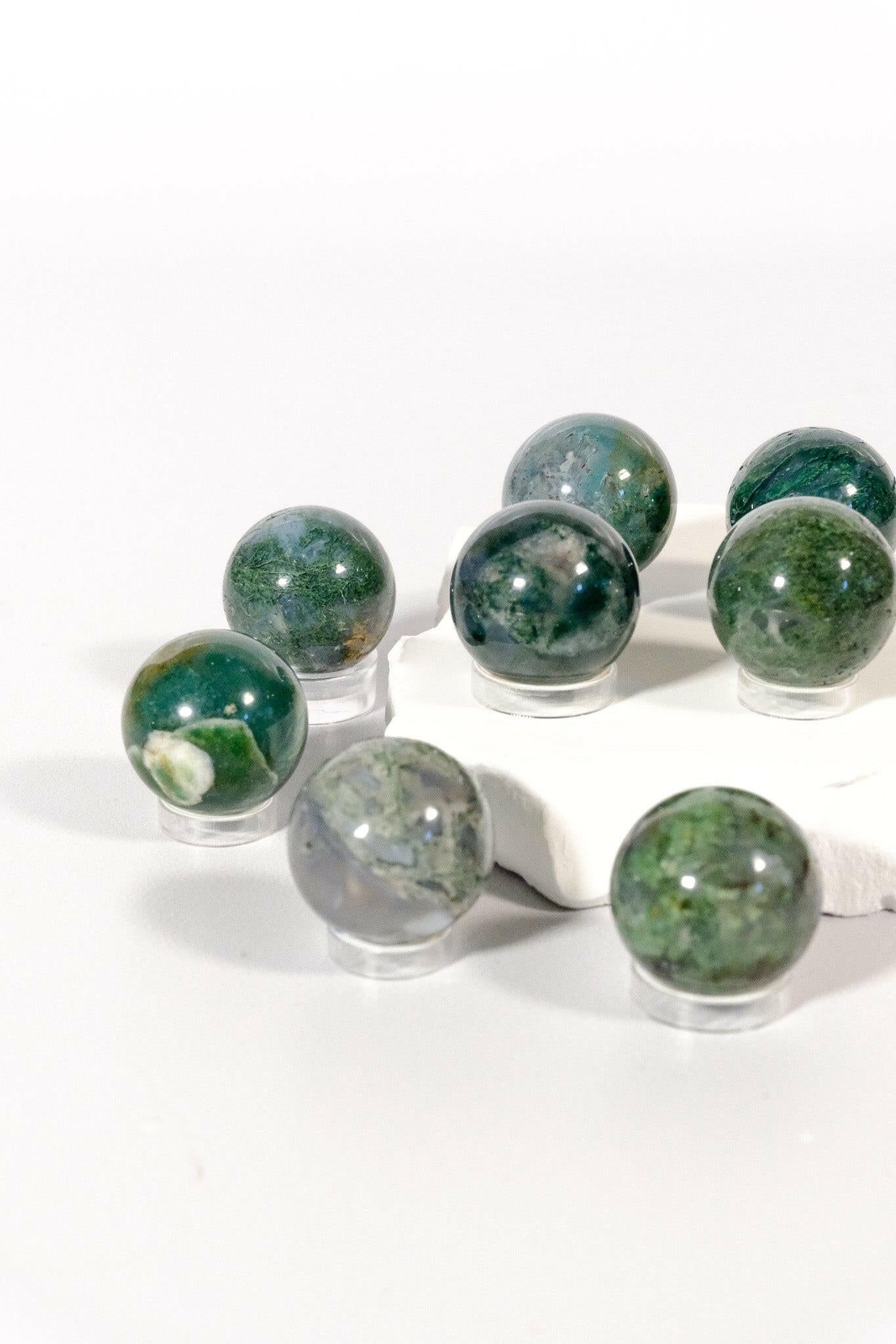Moss Agate Mini Sphere Healing Crystal.