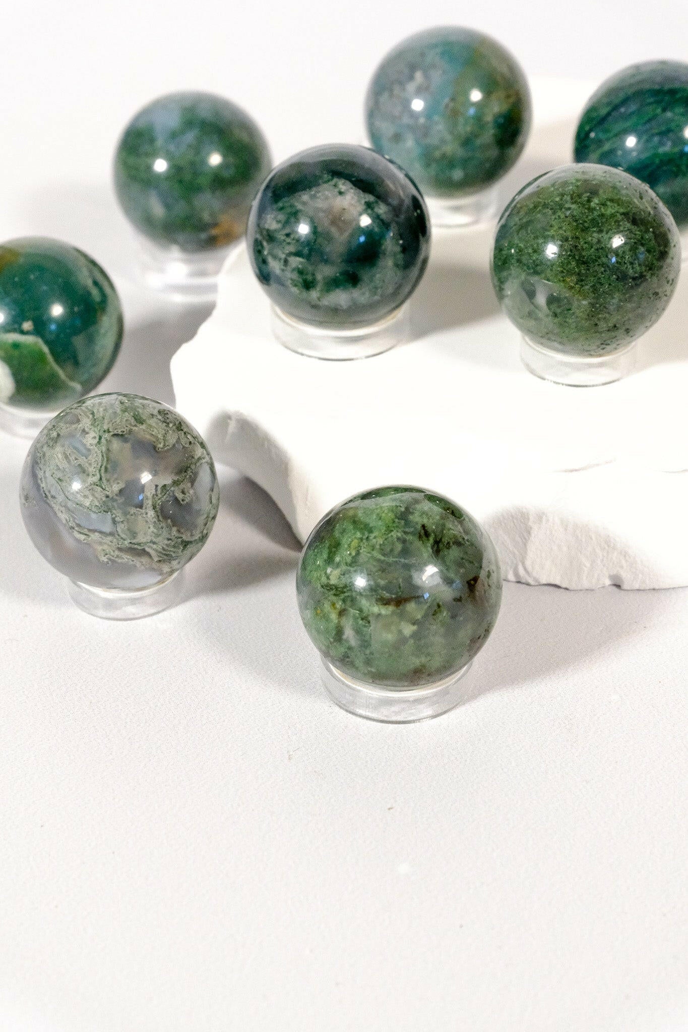 Moss Agate Mini Sphere Healing Crystal.