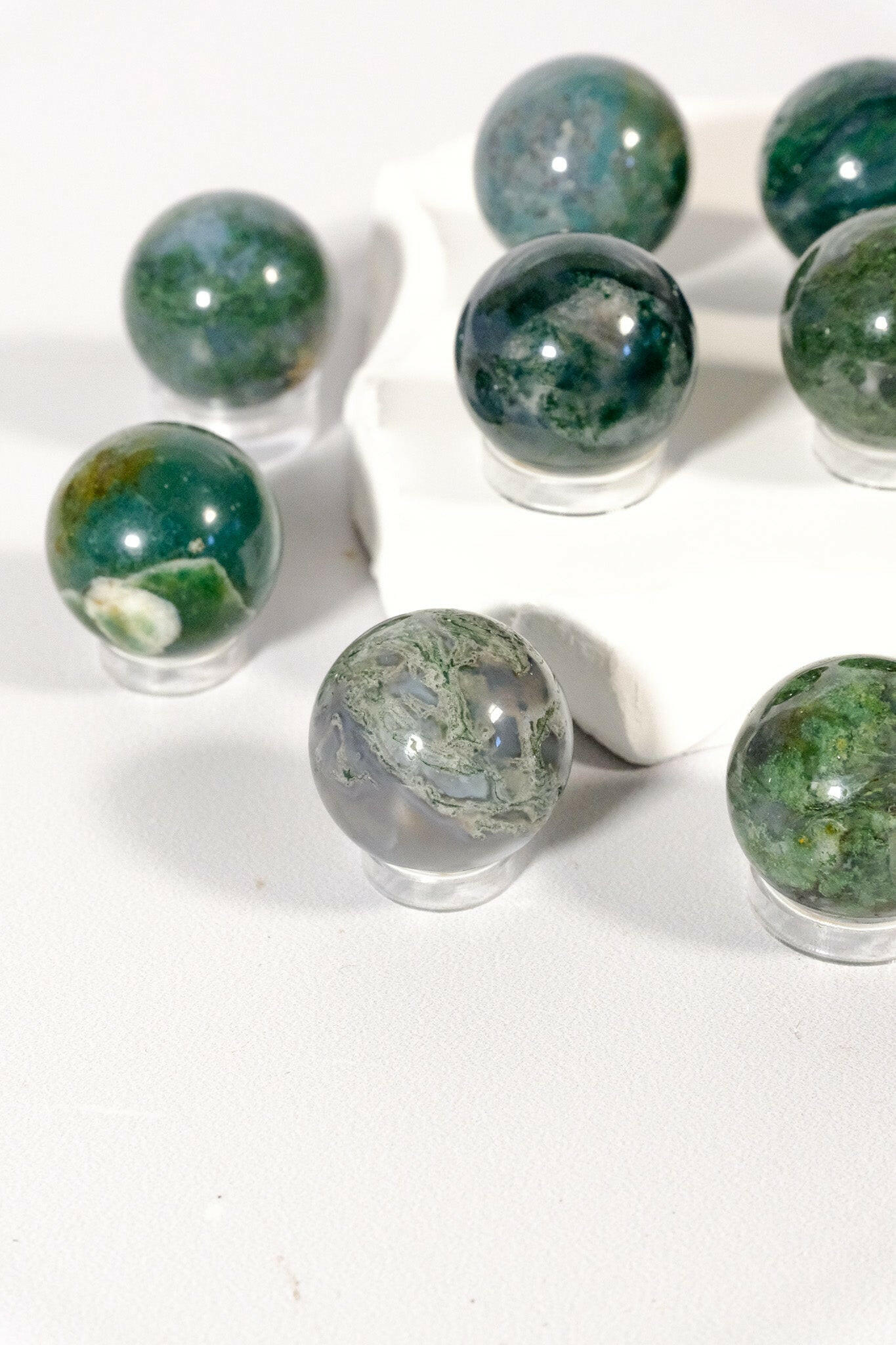 Moss Agate Mini Sphere Healing Crystal.