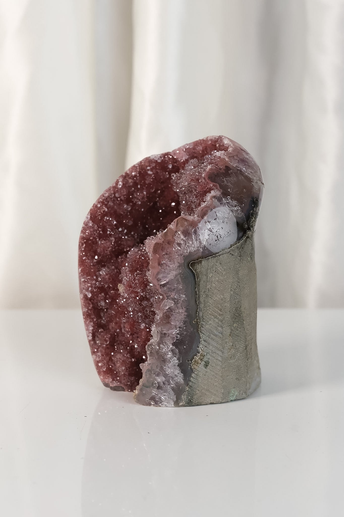 High Quality Burgundy/Pink Sugar Coated Amethyst Cutbase Cluster