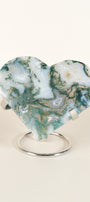 Moss Agate Heart On Stand