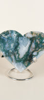 Moss Agate Heart On Stand