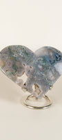 Moss Agate Heart On Stand