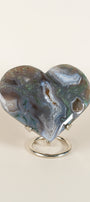 Moss Agate Heart On Stand