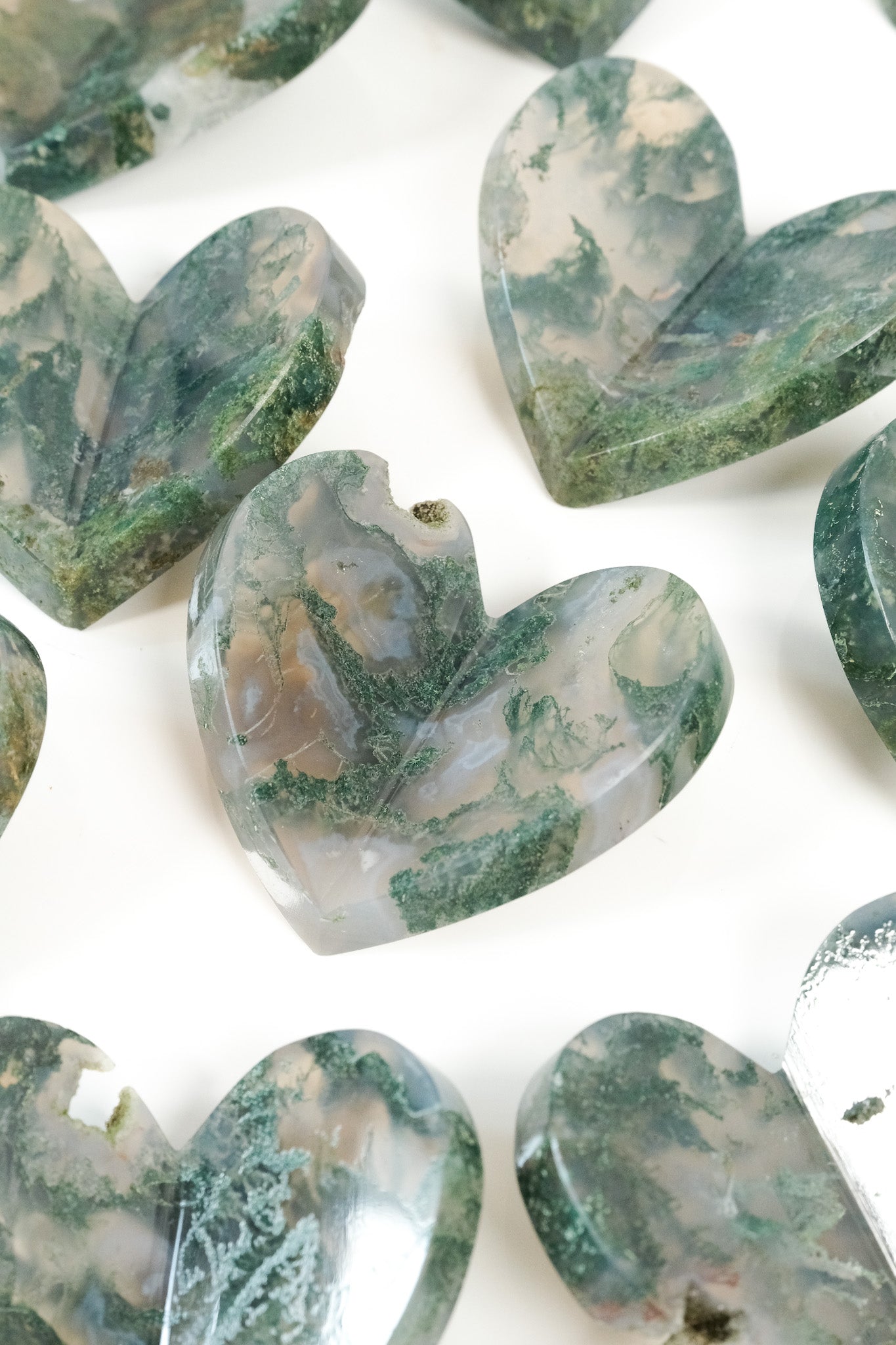 Moss Agate Medium 3D Heart