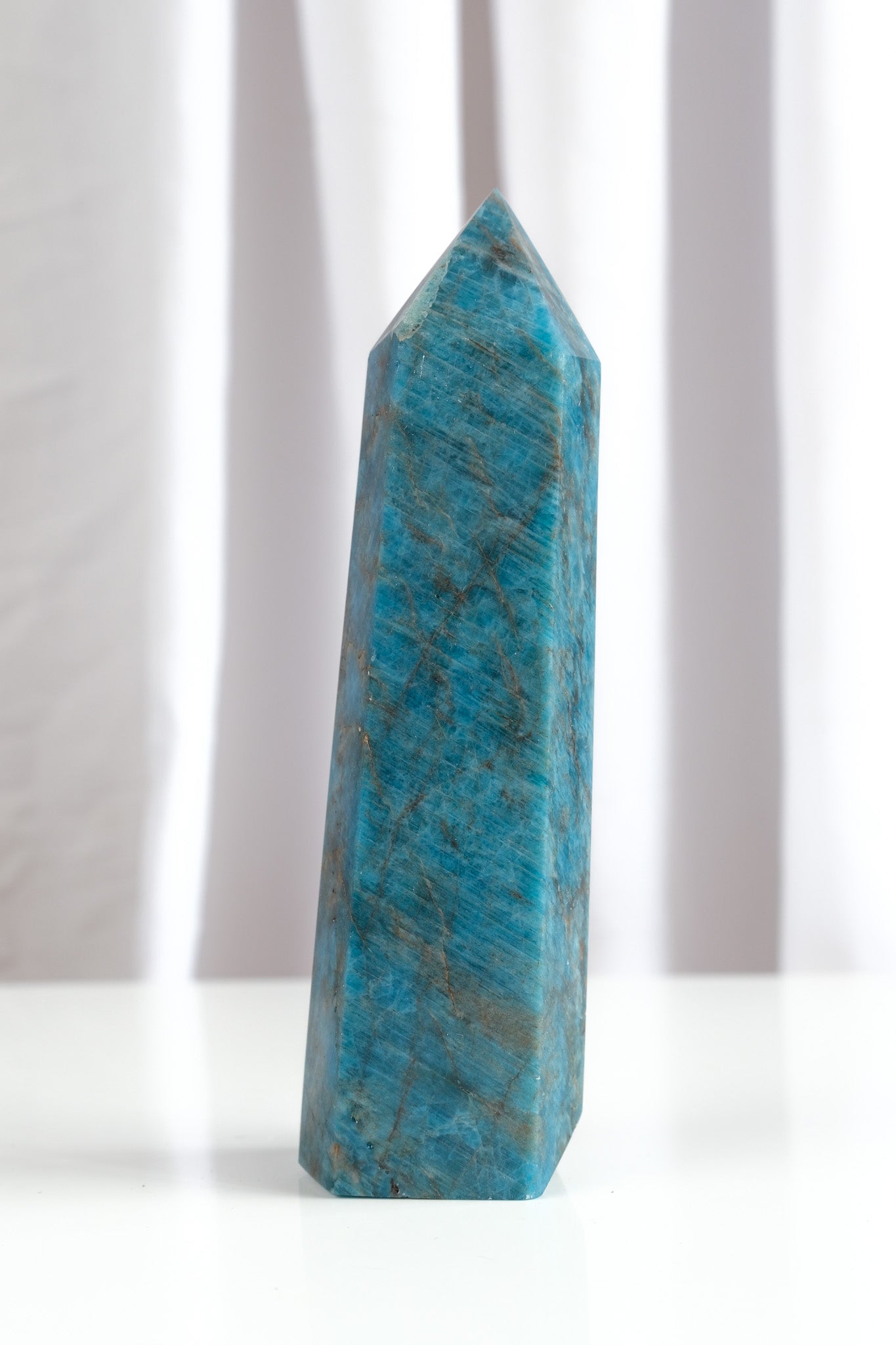 Blue Apatite Tower - slight lean