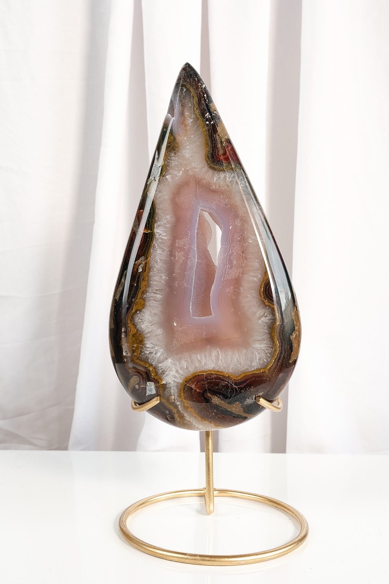 Agate Teardrop on Gold Stand