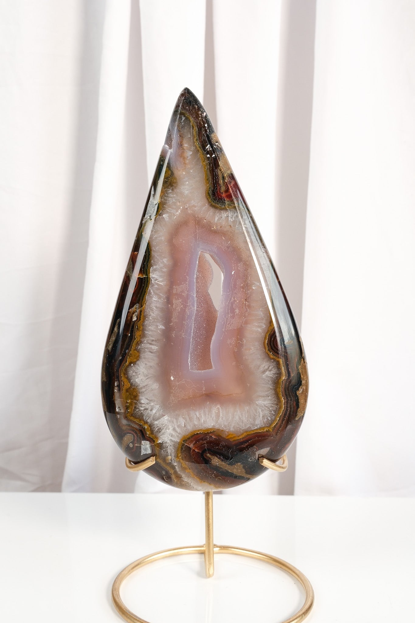 Agate Teardrop on Gold Stand