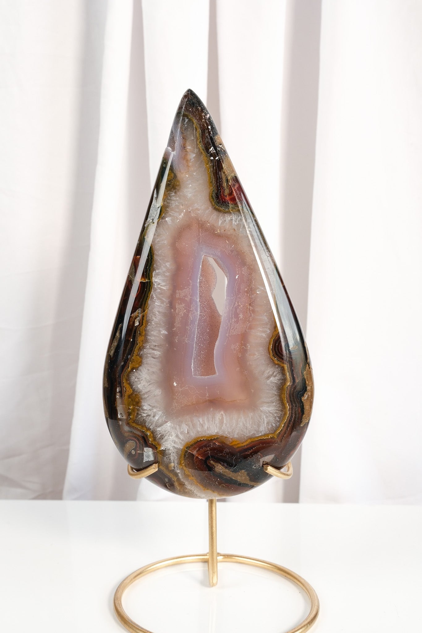 Agate Teardrop on Gold Stand