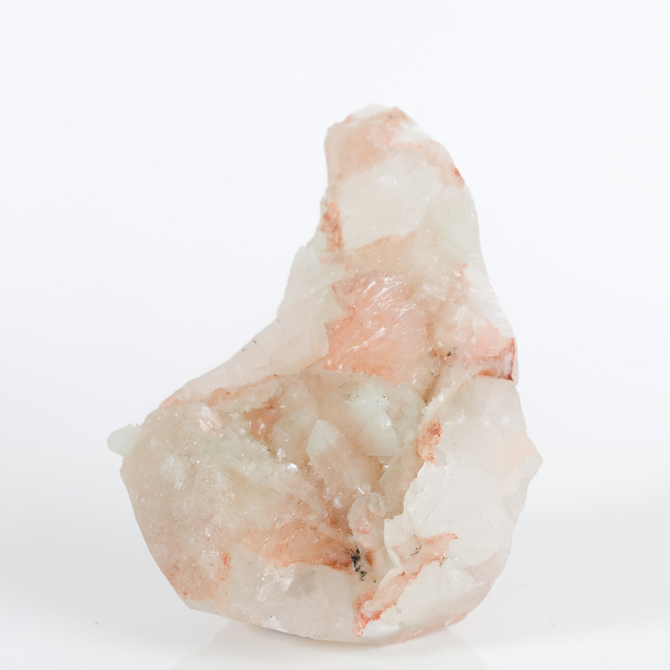 Green Apophyllite with Pink Red Stilbite on Red Pink Chalcedony Cluster