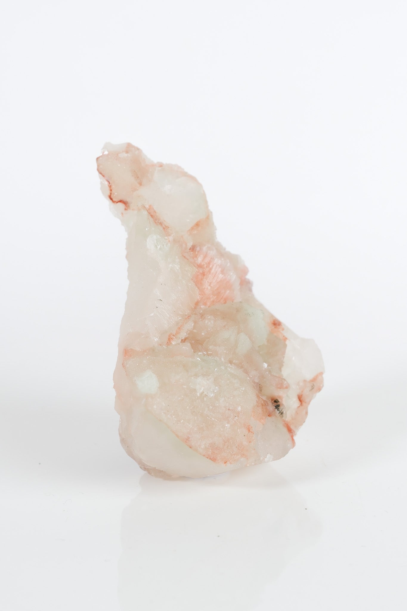 Green Apophyllite with Pink Red Stilbite on Red Pink Chalcedony Cluster