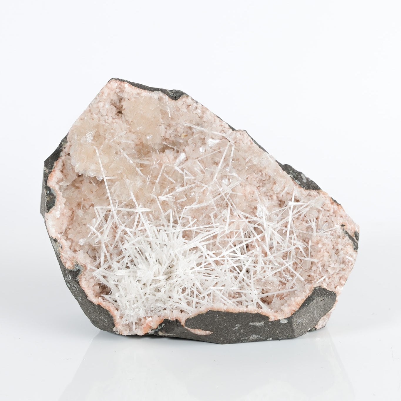 Scolecite Sprays on Pink Red Heulandite Cluster
