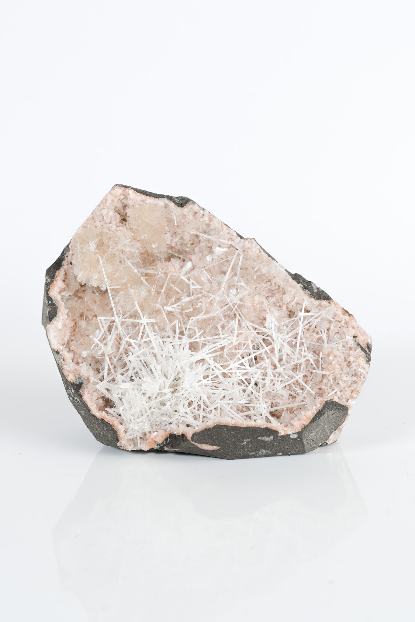 Scolecite Sprays on Pink Red Heulandite Cluster