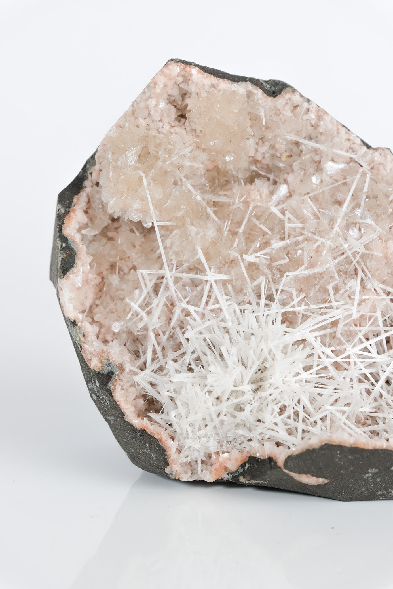 Scolecite Sprays on Pink Red Heulandite Cluster