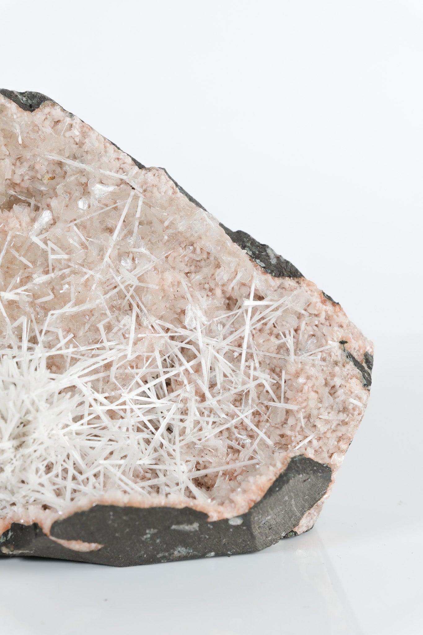 Scolecite Sprays on Pink Red Heulandite Cluster