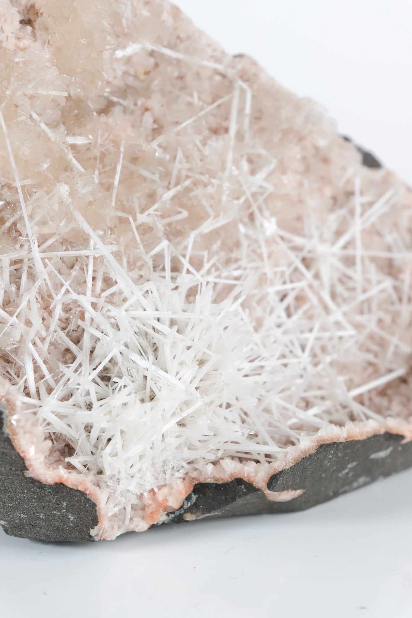 Scolecite Sprays on Pink Red Heulandite Cluster
