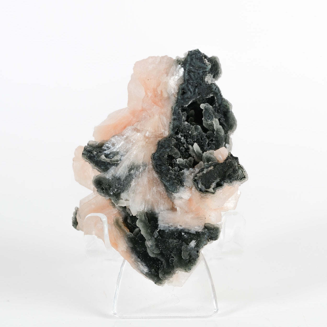 Botryoidal Black Chalcedony With Peach Stilbite Cluster