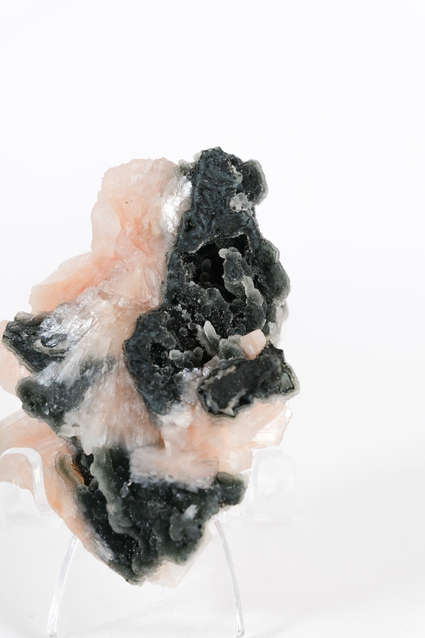 Botryoidal Black Chalcedony With Peach Stilbite Cluster