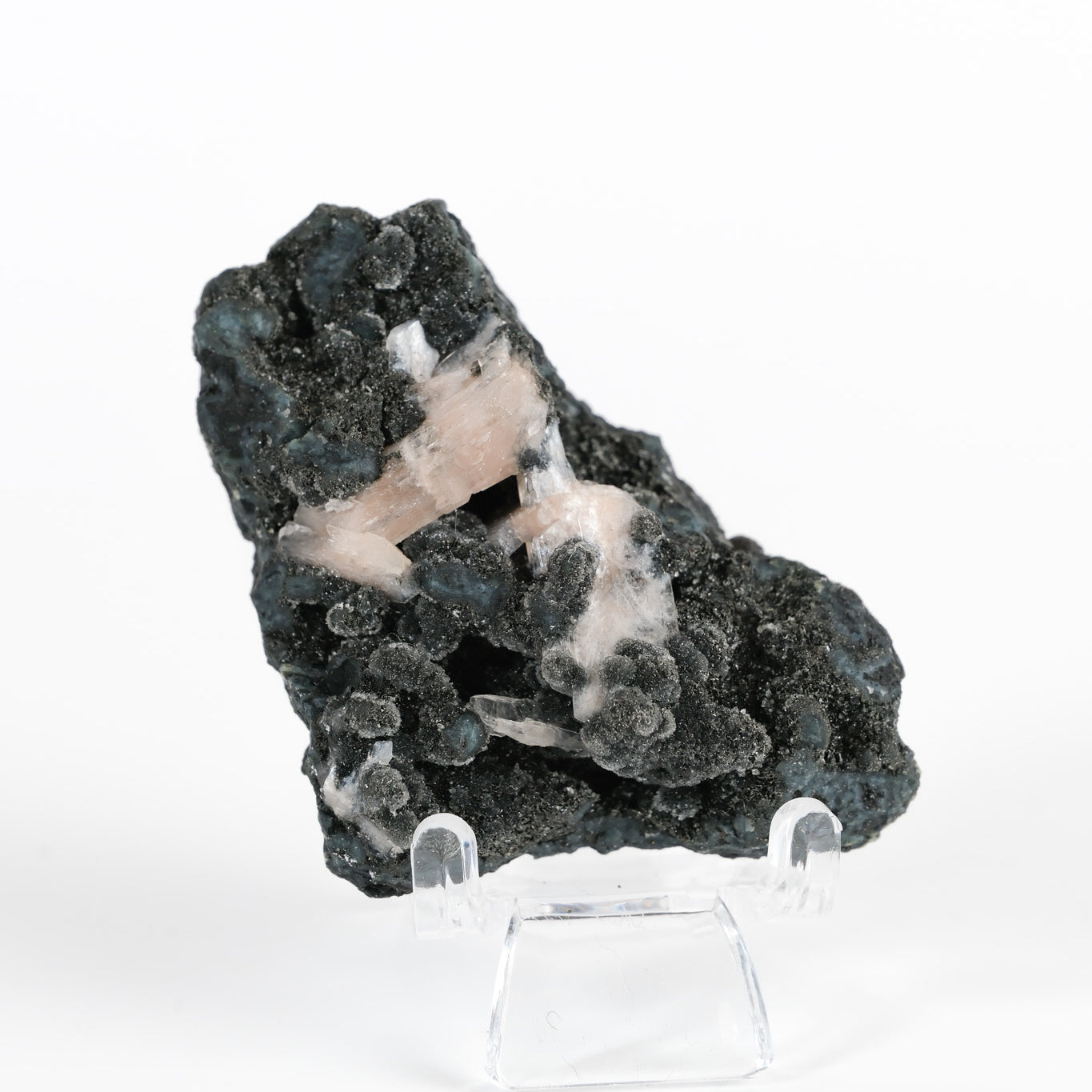 Botryoidal Black Chalcedony With Peach Stilbite Cluster