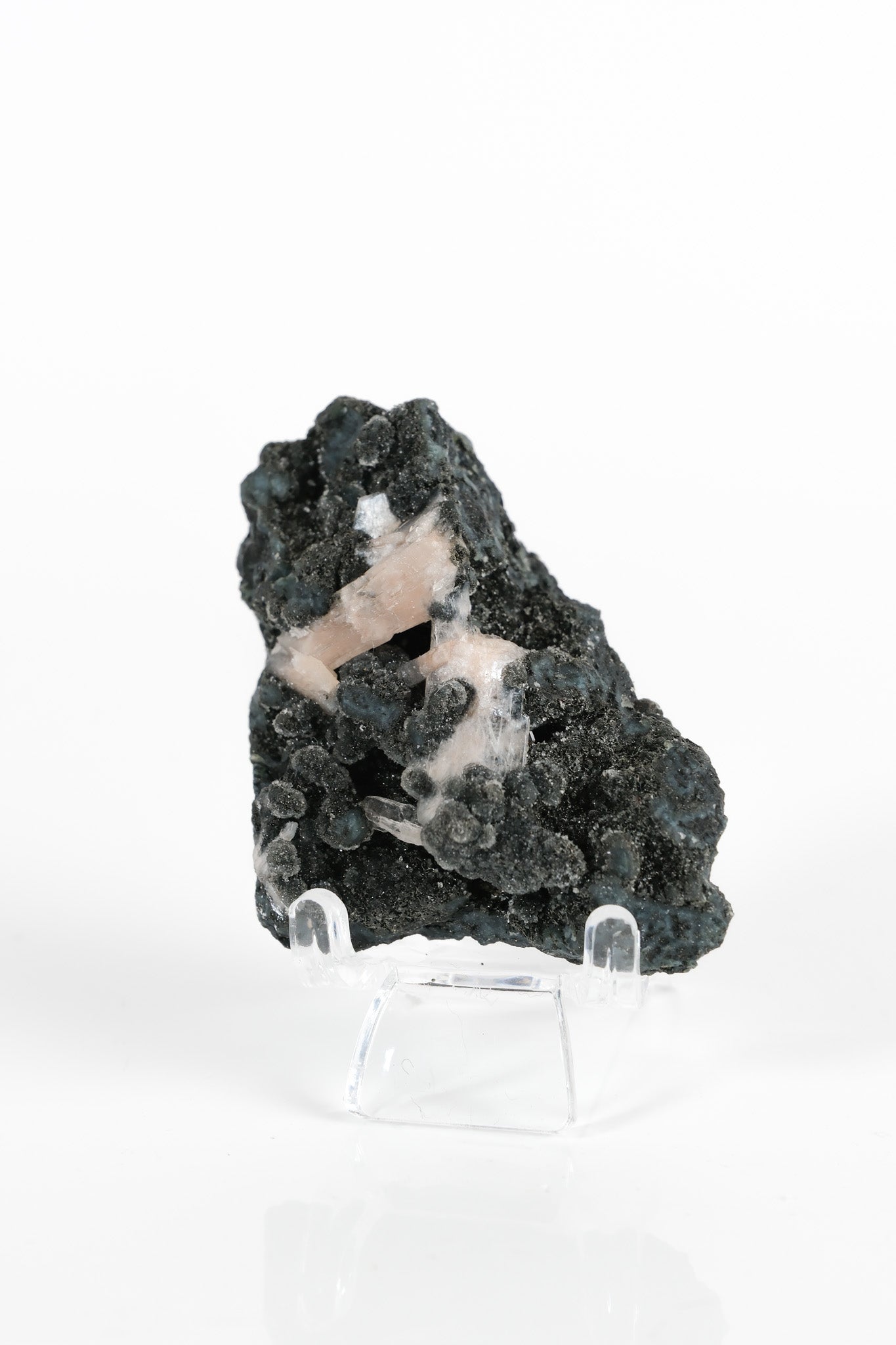Botryoidal Black Chalcedony With Peach Stilbite Cluster
