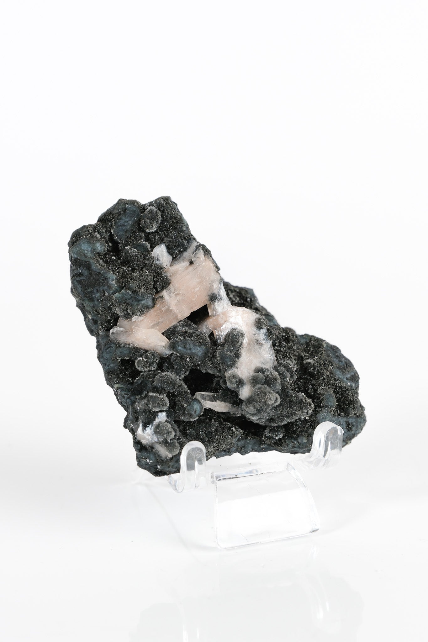 Botryoidal Black Chalcedony With Peach Stilbite Cluster