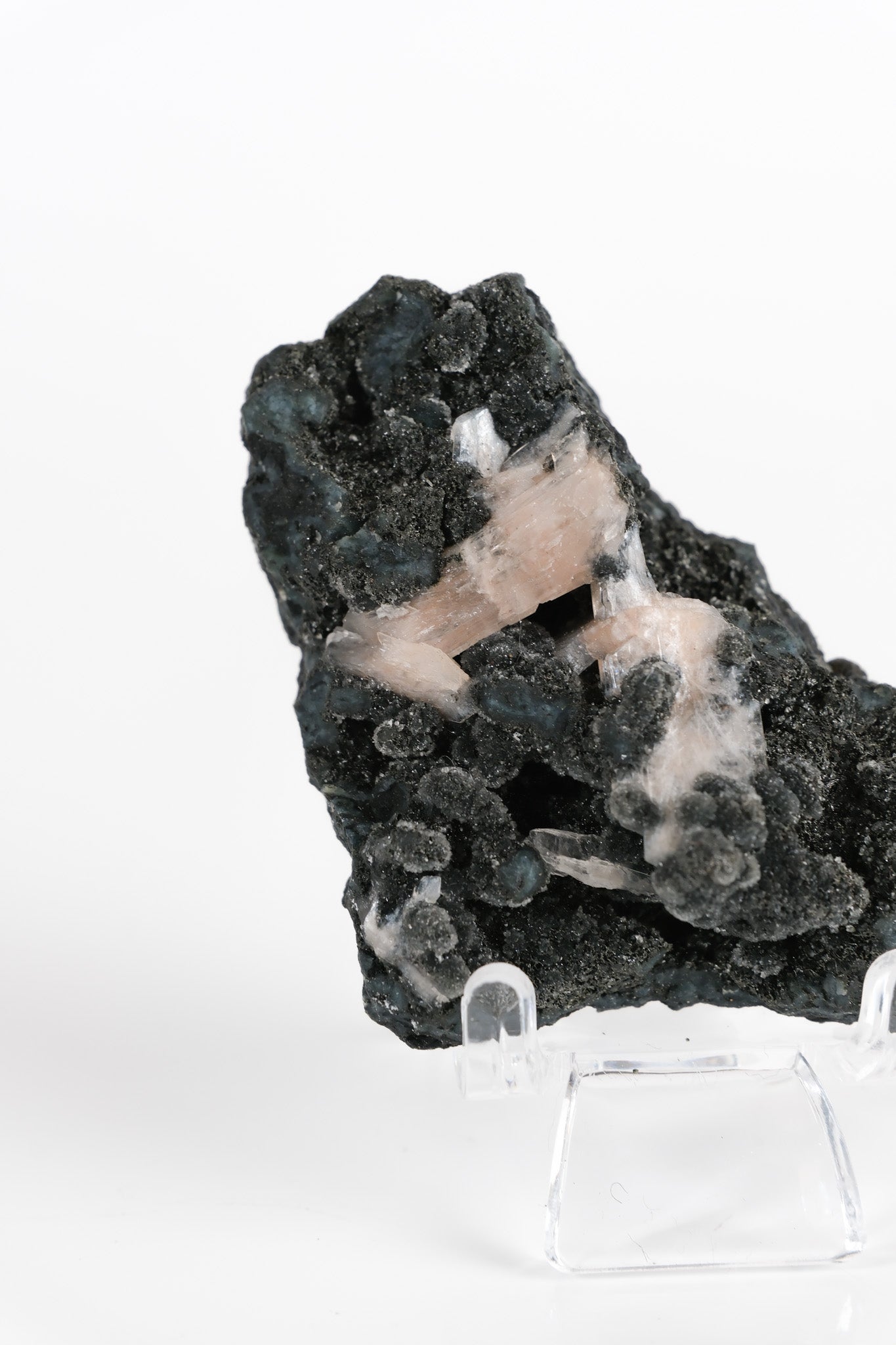 Botryoidal Black Chalcedony With Peach Stilbite Cluster
