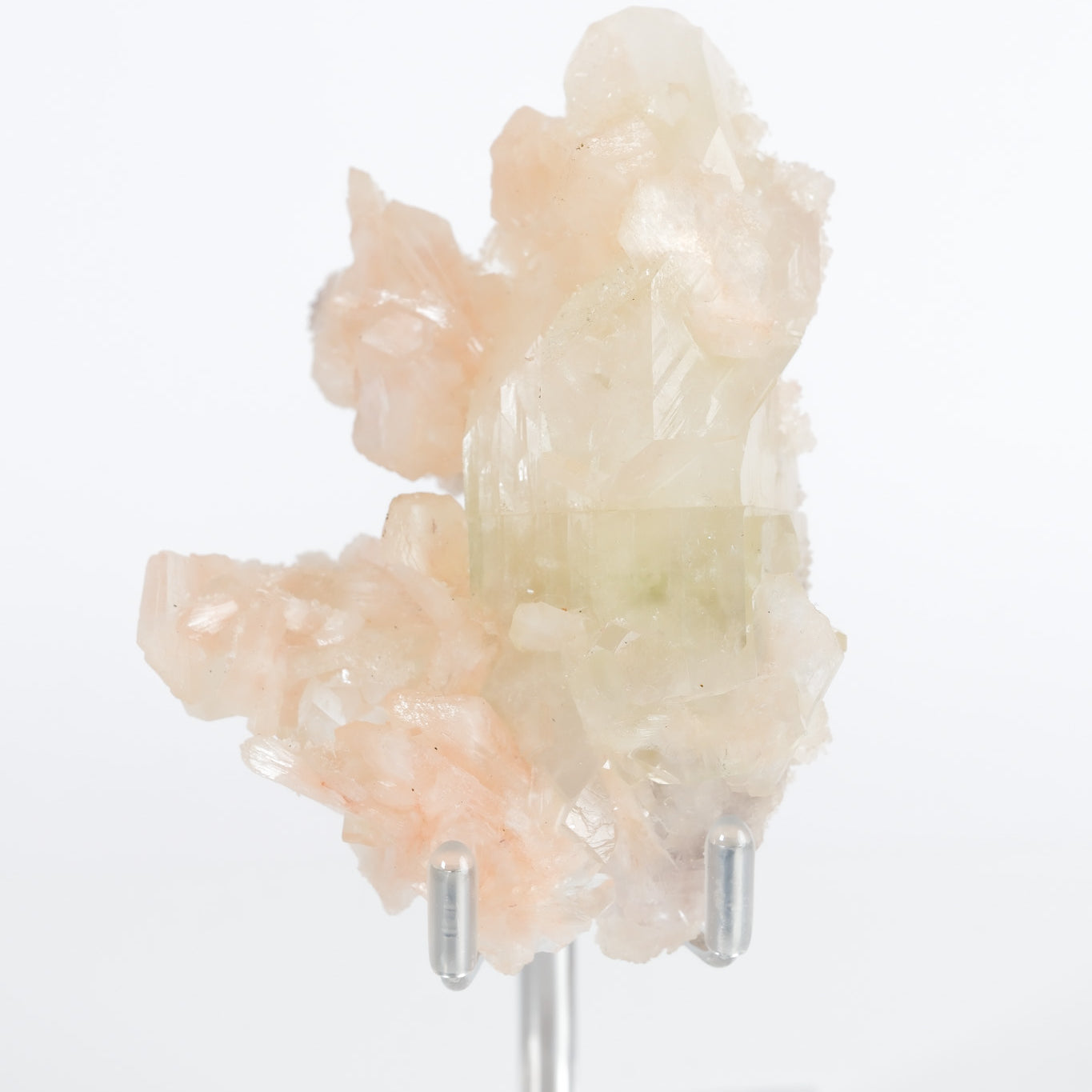 Green Apophyllite with Pink Stilbite & Sugar Druzy Cluster