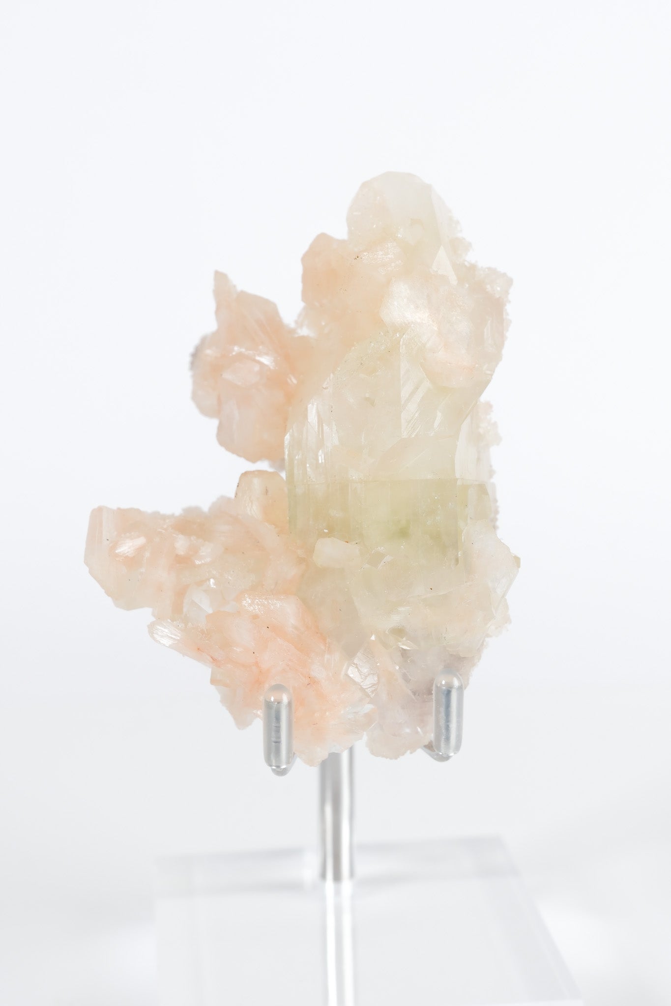Green Apophyllite with Pink Stilbite & Sugar Druzy Cluster