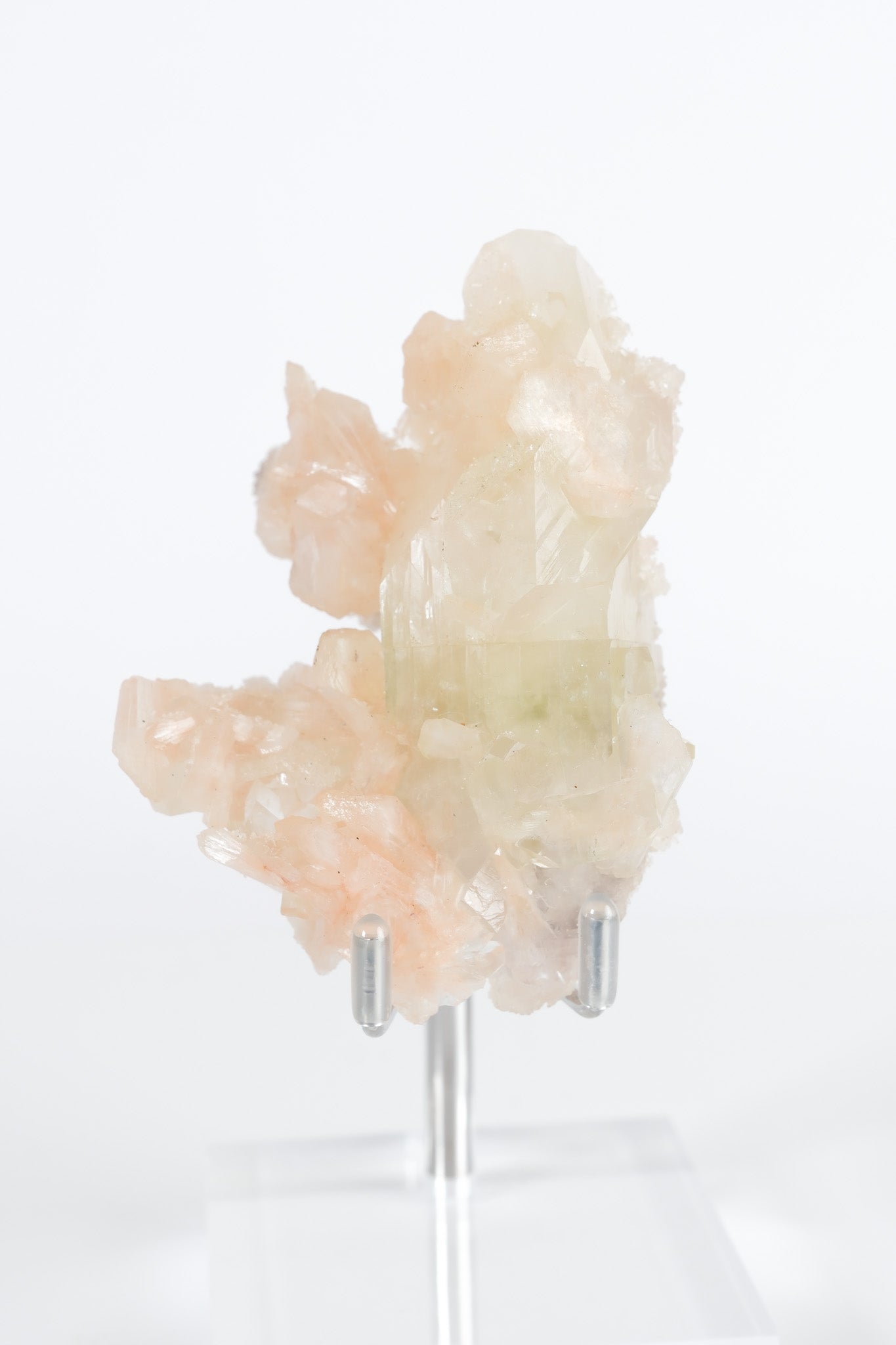 Green Apophyllite with Pink Stilbite & Sugar Druzy Cluster