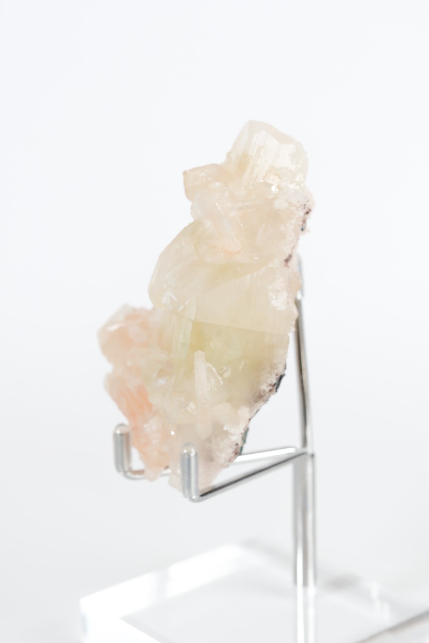 Green Apophyllite with Pink Stilbite & Sugar Druzy Cluster