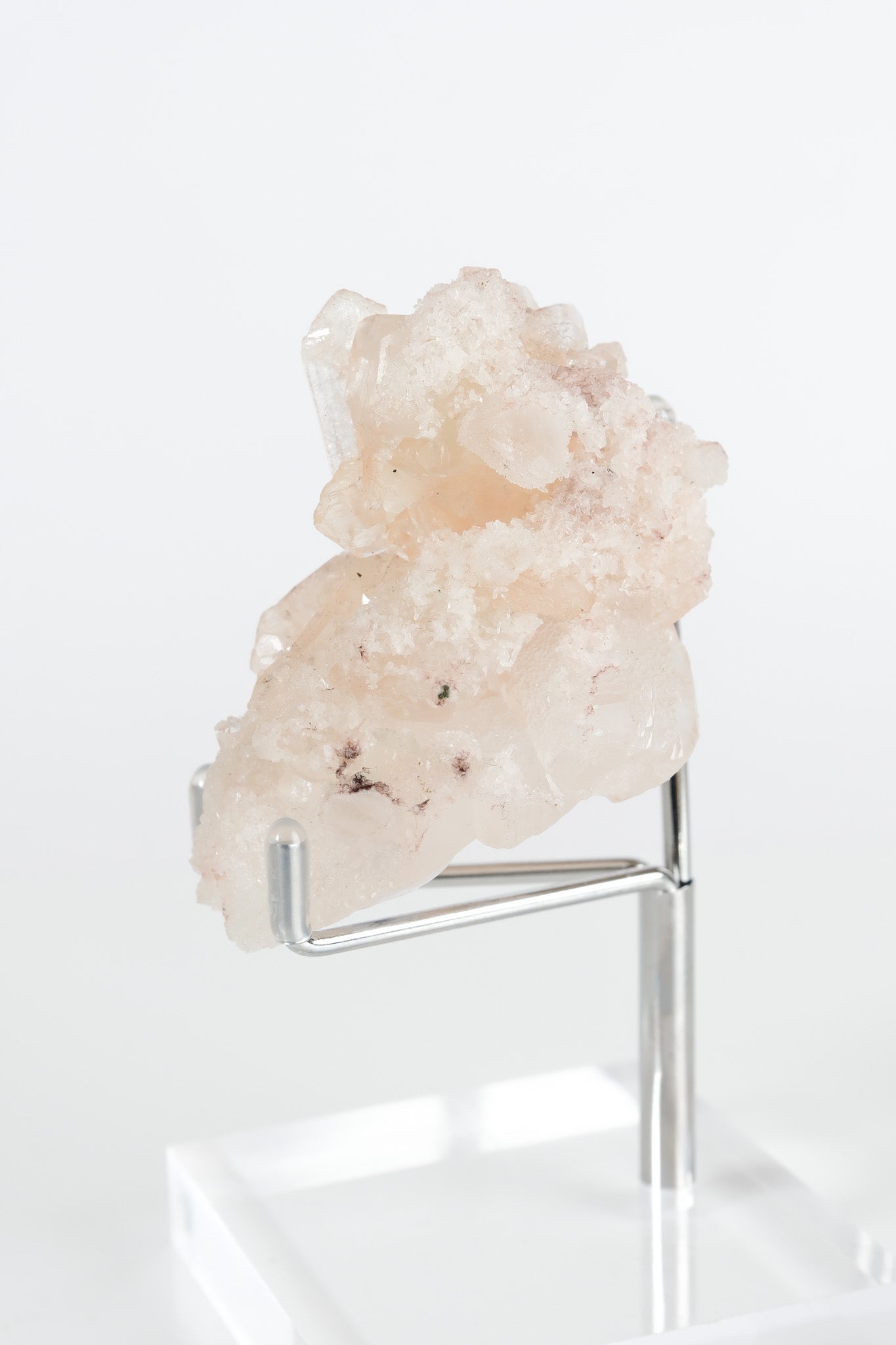 Green Apophyllite with Pink Stilbite & Sugar Druzy Cluster