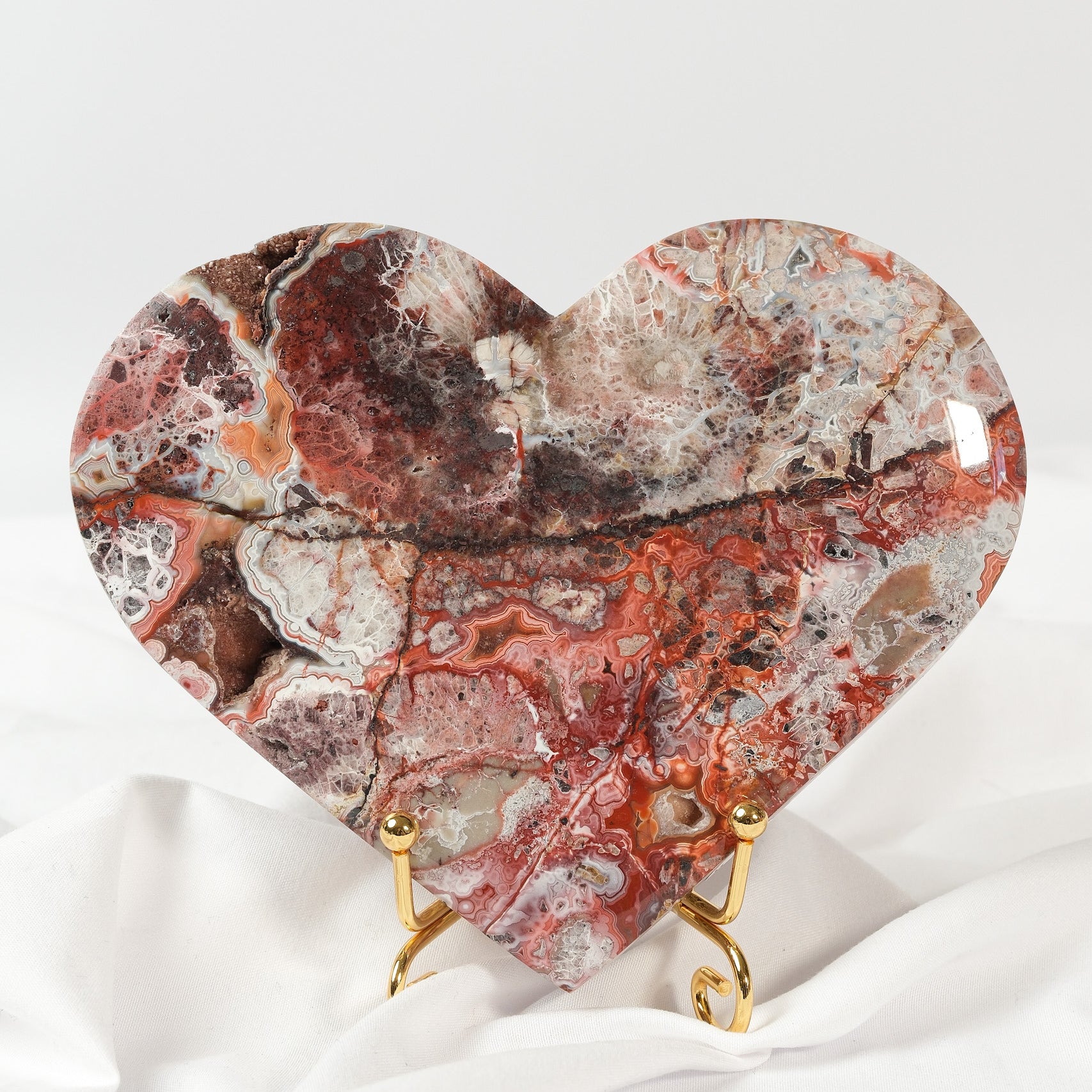 Mexican Crazy Lace Agate Heart on Stand
