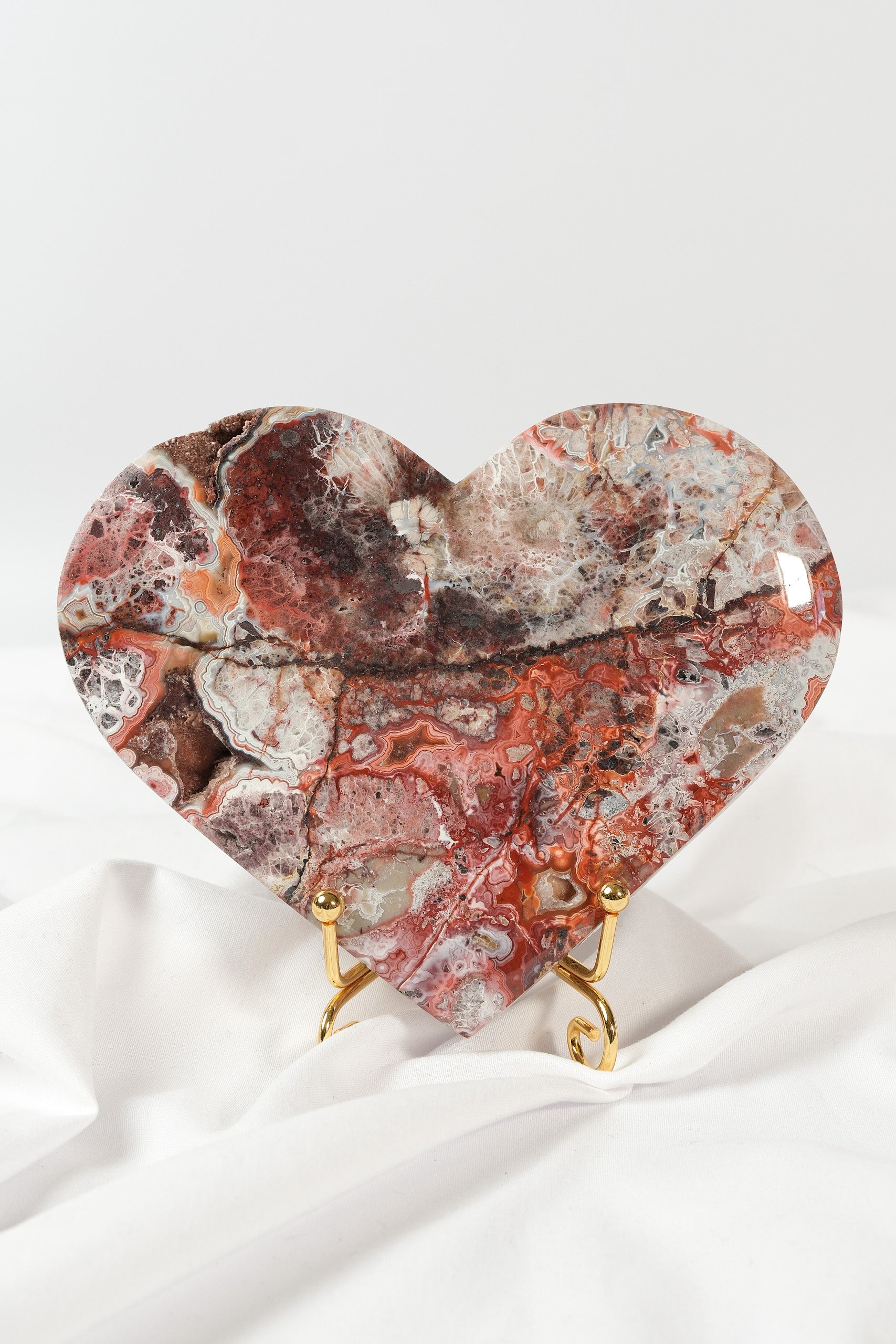 Mexican Crazy Lace Agate Heart on Stand