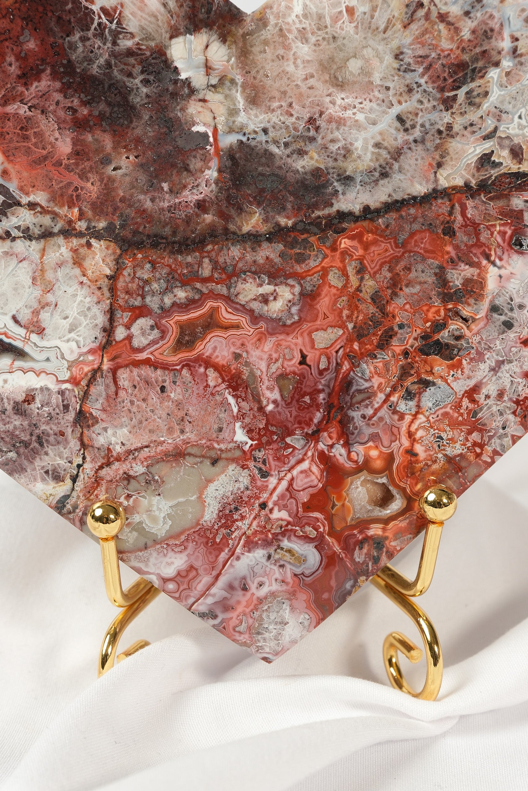 Mexican Crazy Lace Agate Heart on Stand