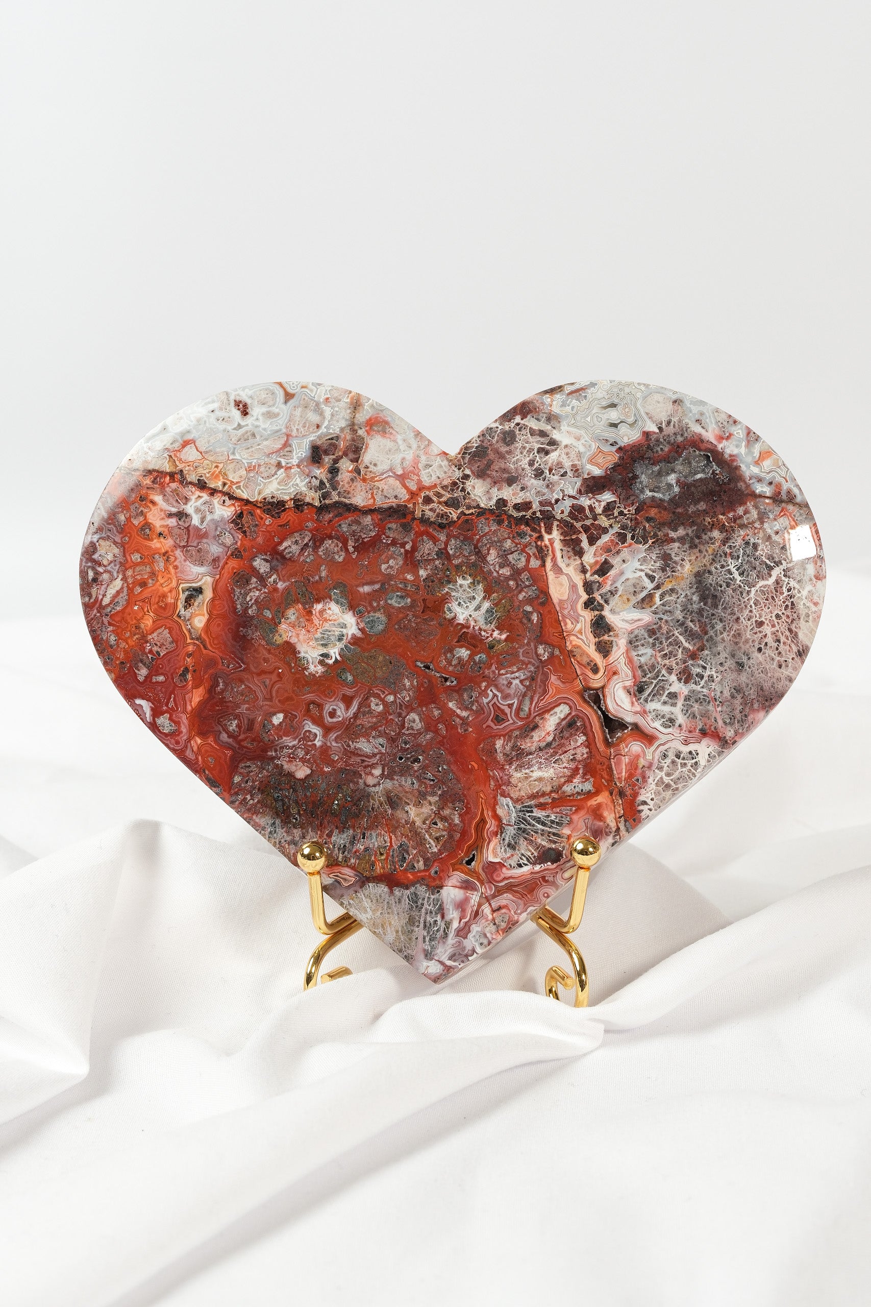 Mexican Crazy Lace Agate Heart on Stand