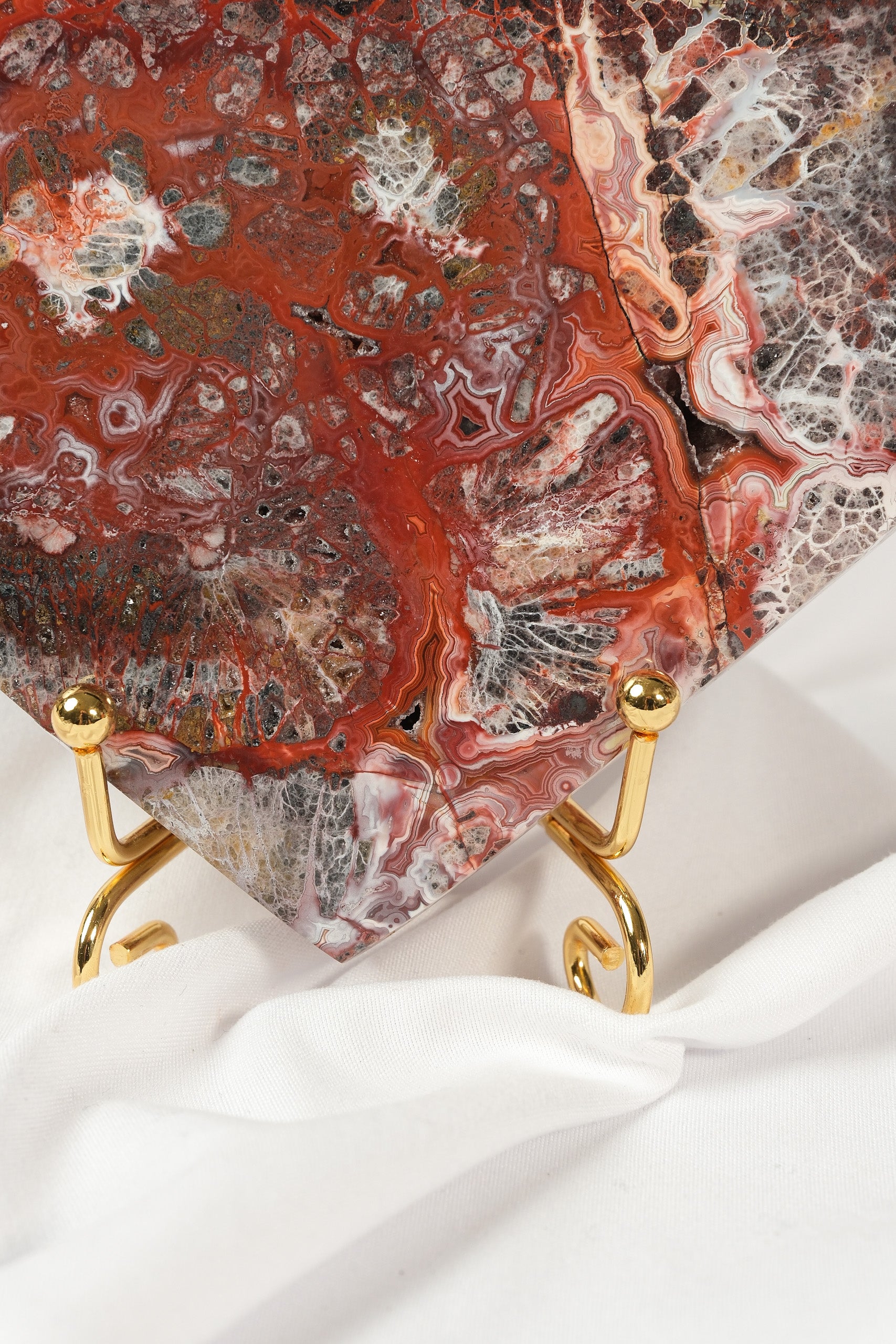 Mexican Crazy Lace Agate Heart on Stand