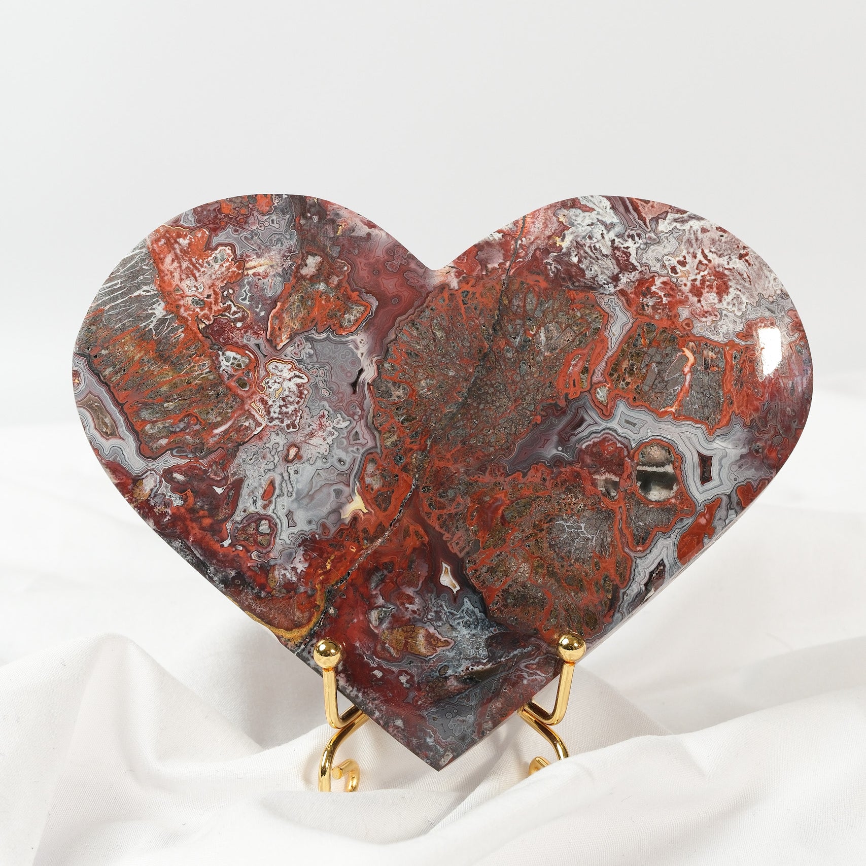 Mexican Crazy Lace Agate Heart on Stand
