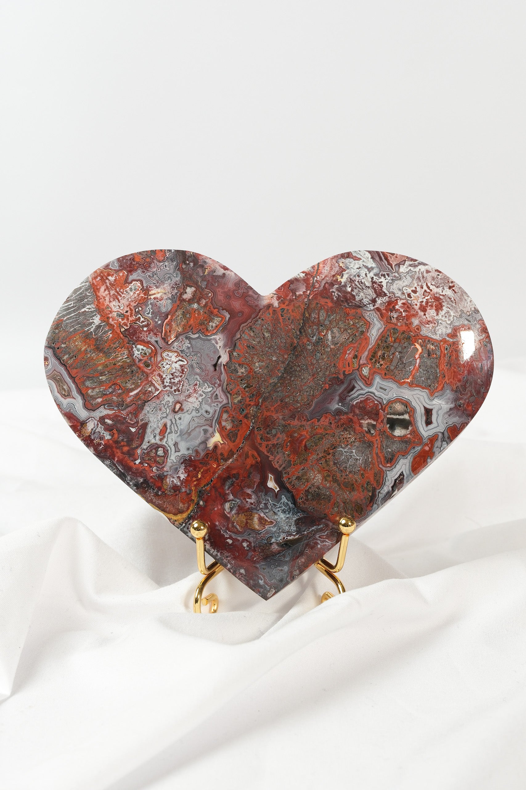 Mexican Crazy Lace Agate Heart on Stand
