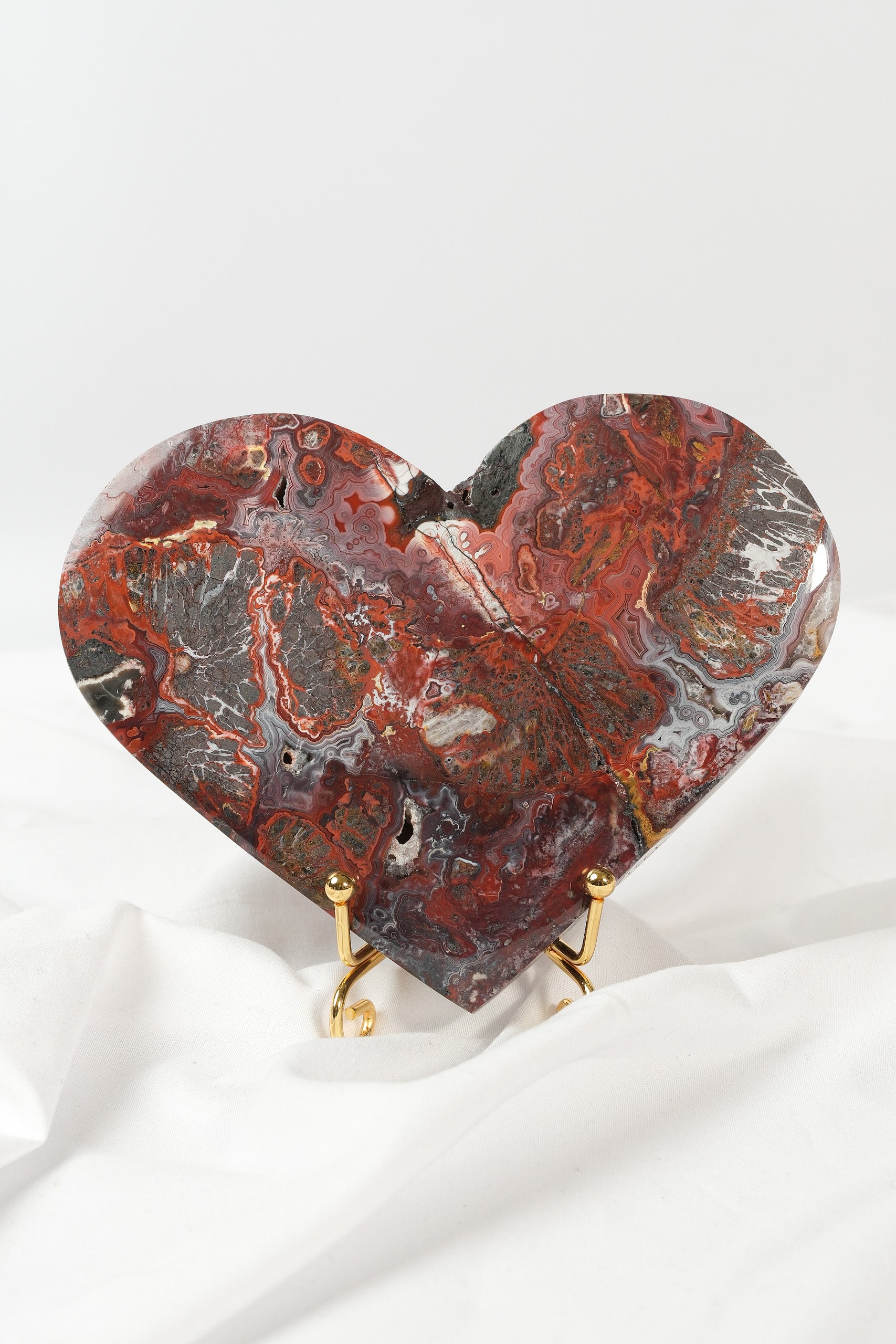 Mexican Crazy Lace Agate Heart on Stand