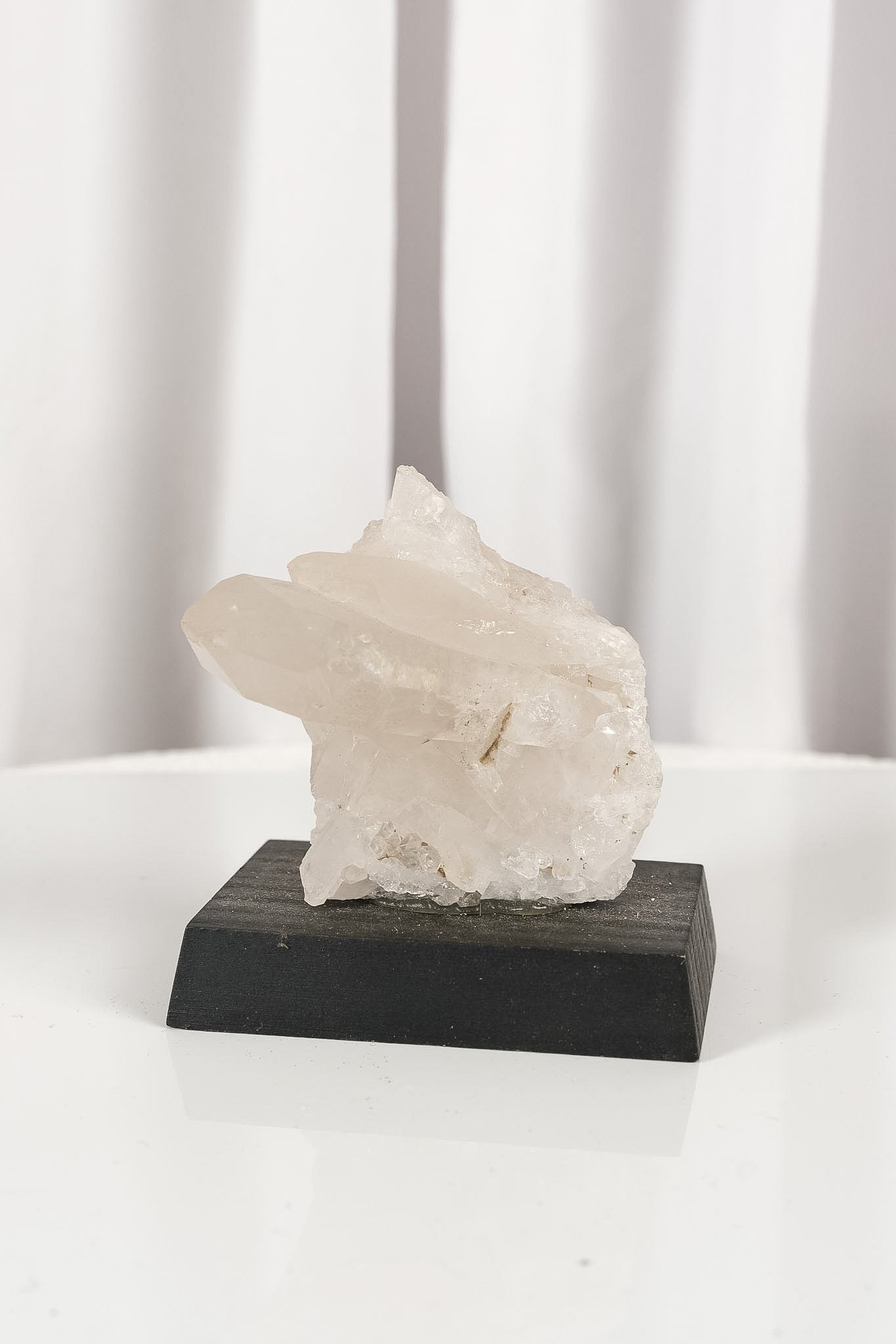 Clear Quartz Cluster on Wood Base