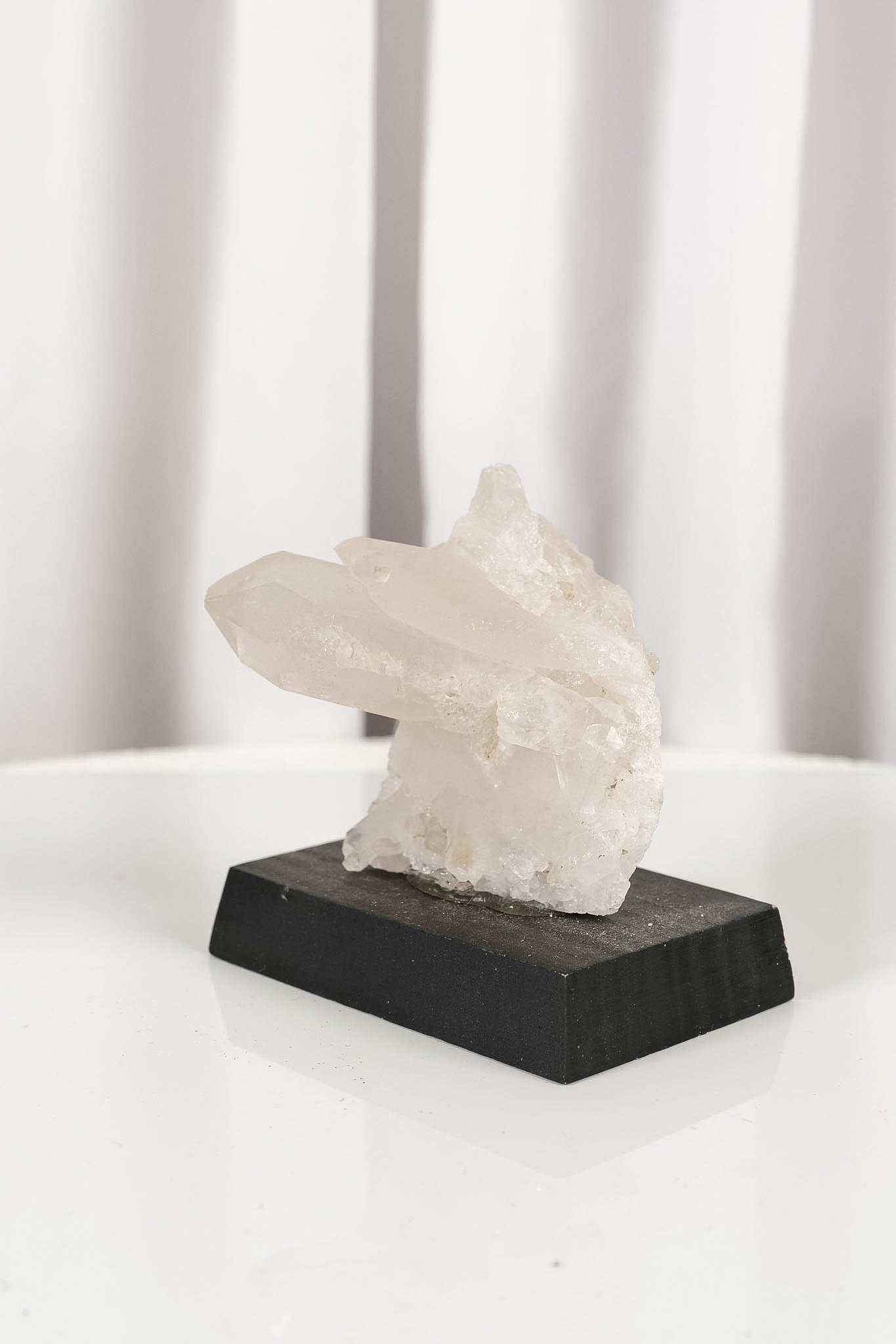 Clear Quartz Cluster on Wood Base