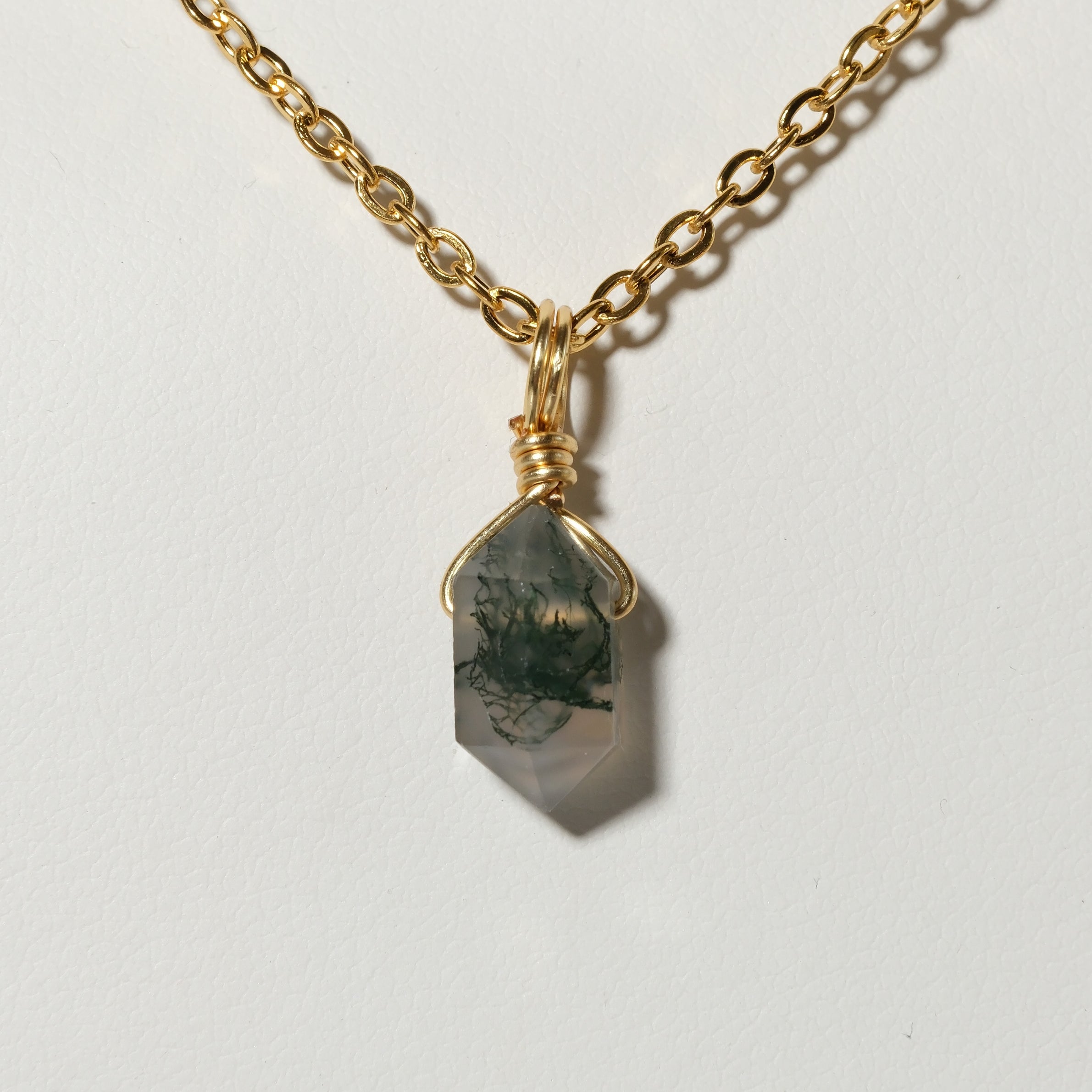 Moss Agate Mini Necklace Gold